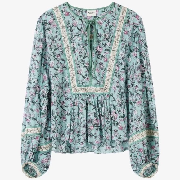 ISABLE MARANT GAYLE FLORAL PRINT TIE-NECK BLOUSE IN GRÜN - size 36 (US 4/6) - Picture 13 of 13